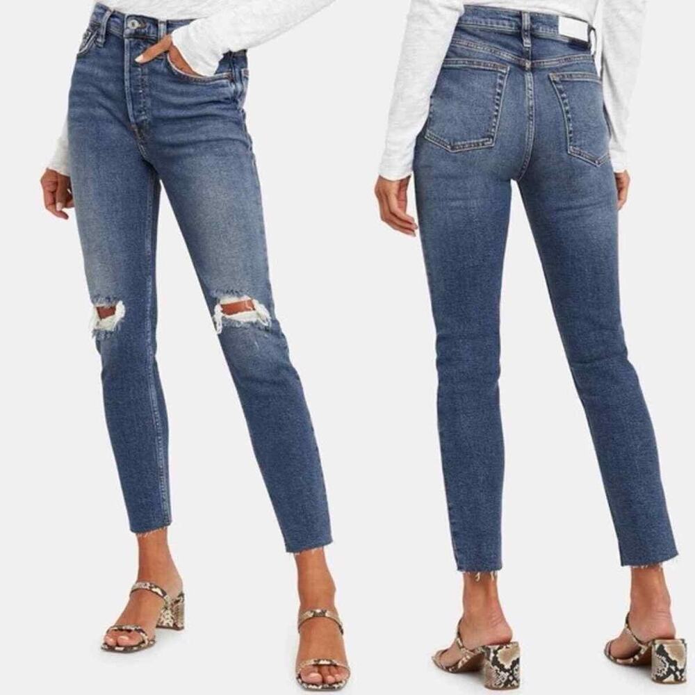 RE/DONE Womens High Rise Ankle Crop Jeans in Dusk Destroy Size 29 Button Fly